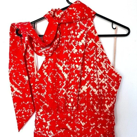 Cynthia Steffe Red White Halter Tie Neck Dress, Size 4 - Picture 7 of 10